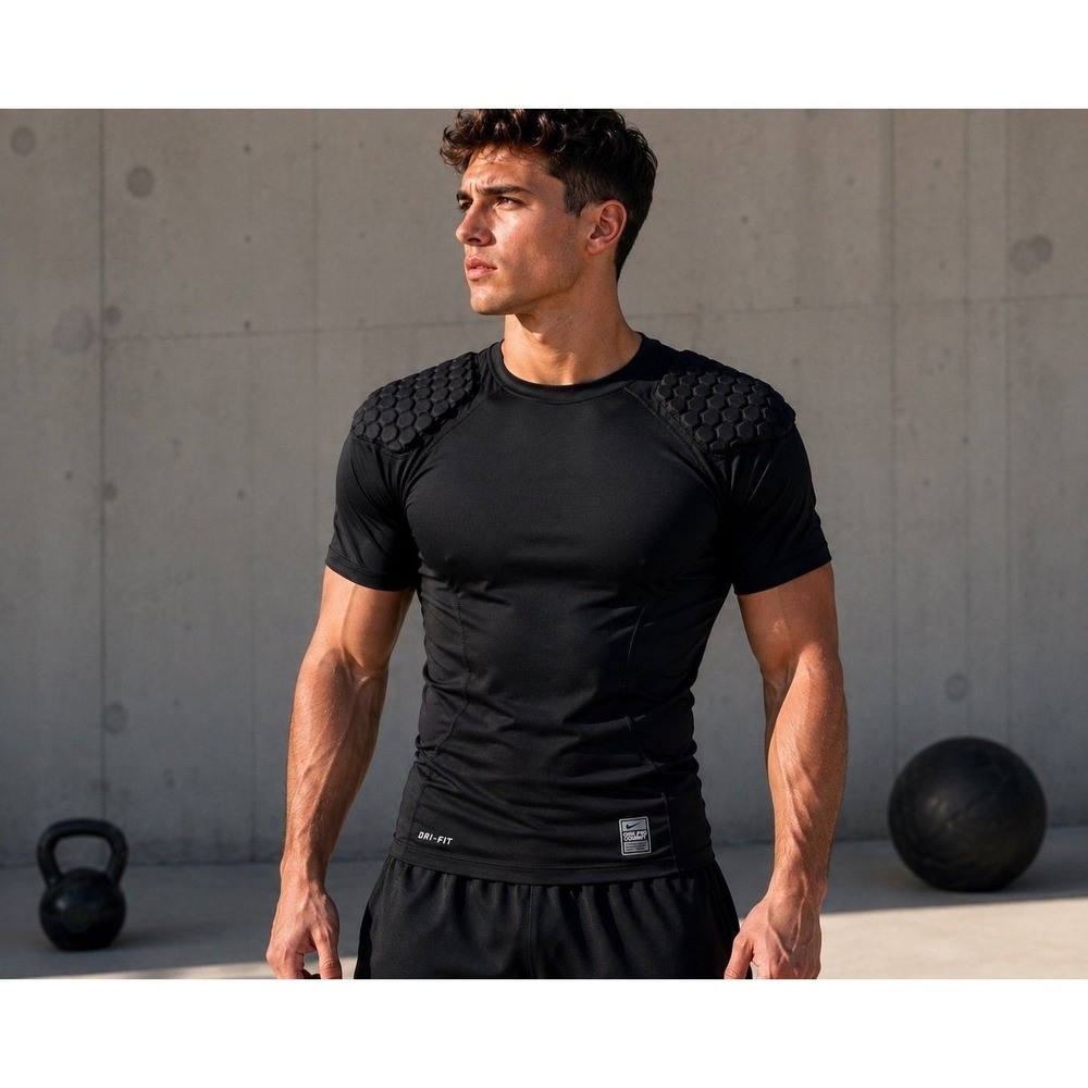 Nike Pro Combat Dri-FIT Padded Compression Shirt Men XL Black Football